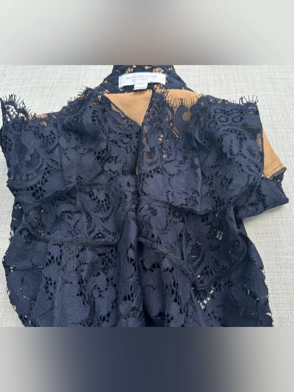 Michael Kors Collection Midnight Scalloped Lace Short Sleeve Shirt Top Blouse XS